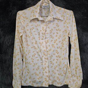 Vintage 70s Prairiecore Sheer Floral Boho Blouse M